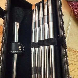 Silver Makeup Brush Set with Black Case